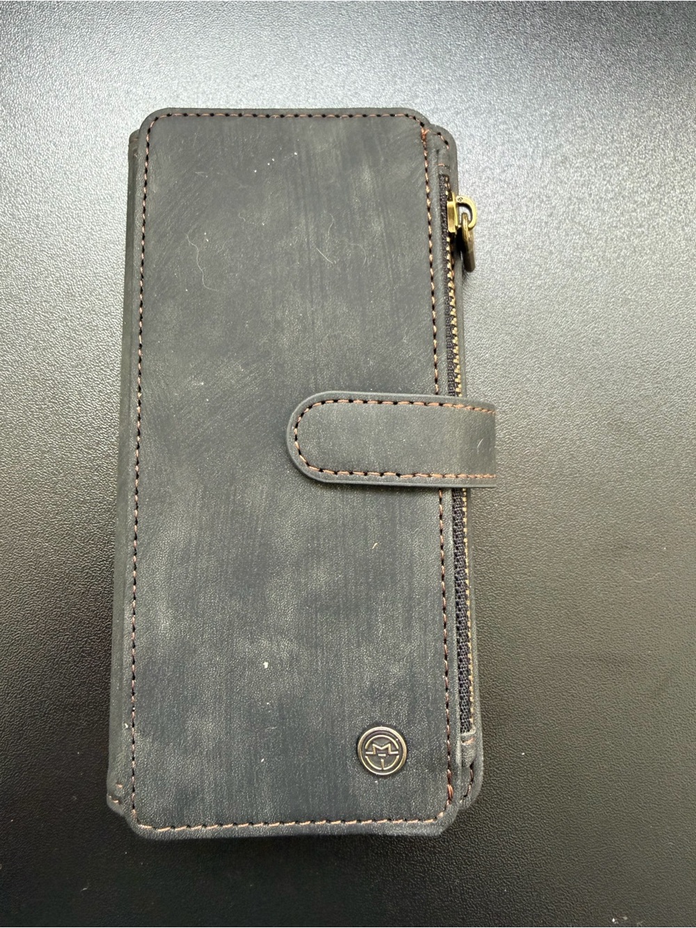New iPhone 13/14 Case Wallet Leather Card Holder Gray Zipper Slot Professional